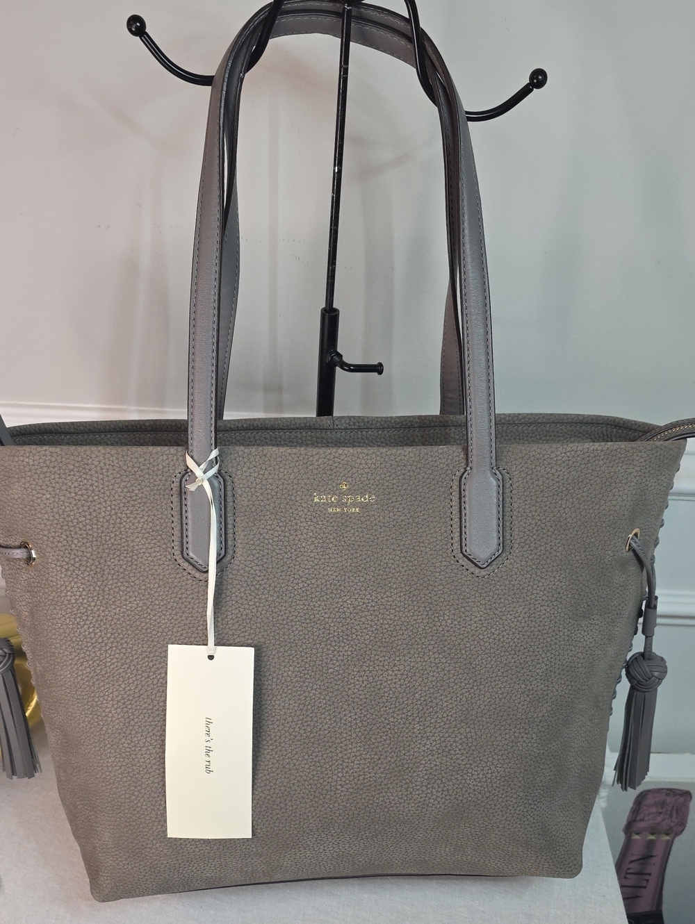 kate spade gray textured tote with tassel